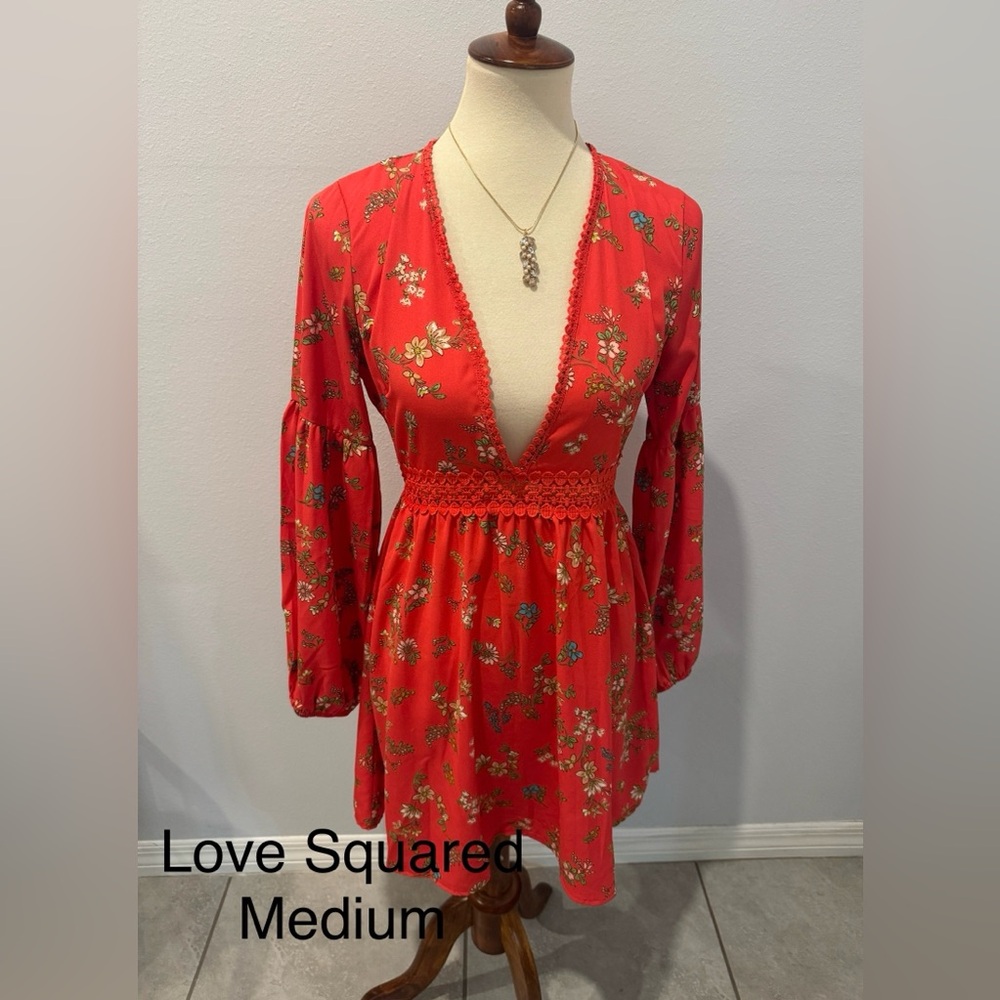 Love Squared Vibrant Orange Floral Long Sleeve Dress